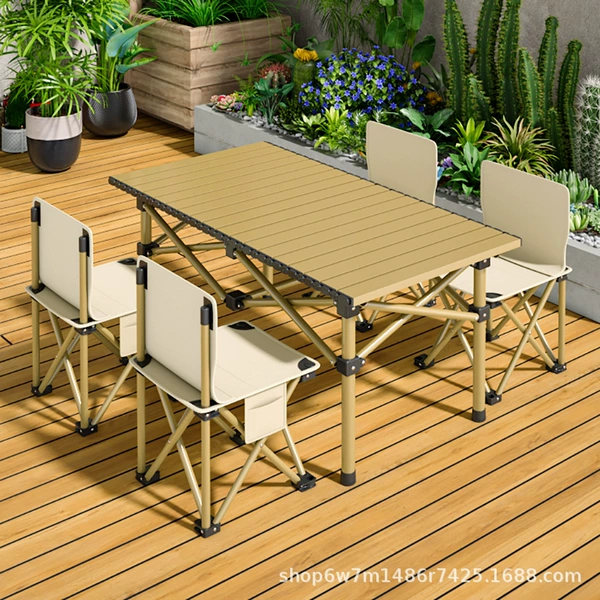Yellow 95*55*50 long table + 4 folding chairs