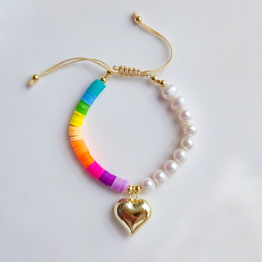 Holiday, Daily Occasion Vacation Sweet Heart Shape Smile Face Daisy Freshwater Pearl Soft Clay Copper Beaded Knitting Enamel Bracelets