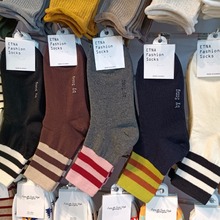 0韩国袜子进口ETNA腰双双条纹女中筒棉袜学院款东大门彩腰外韩系
