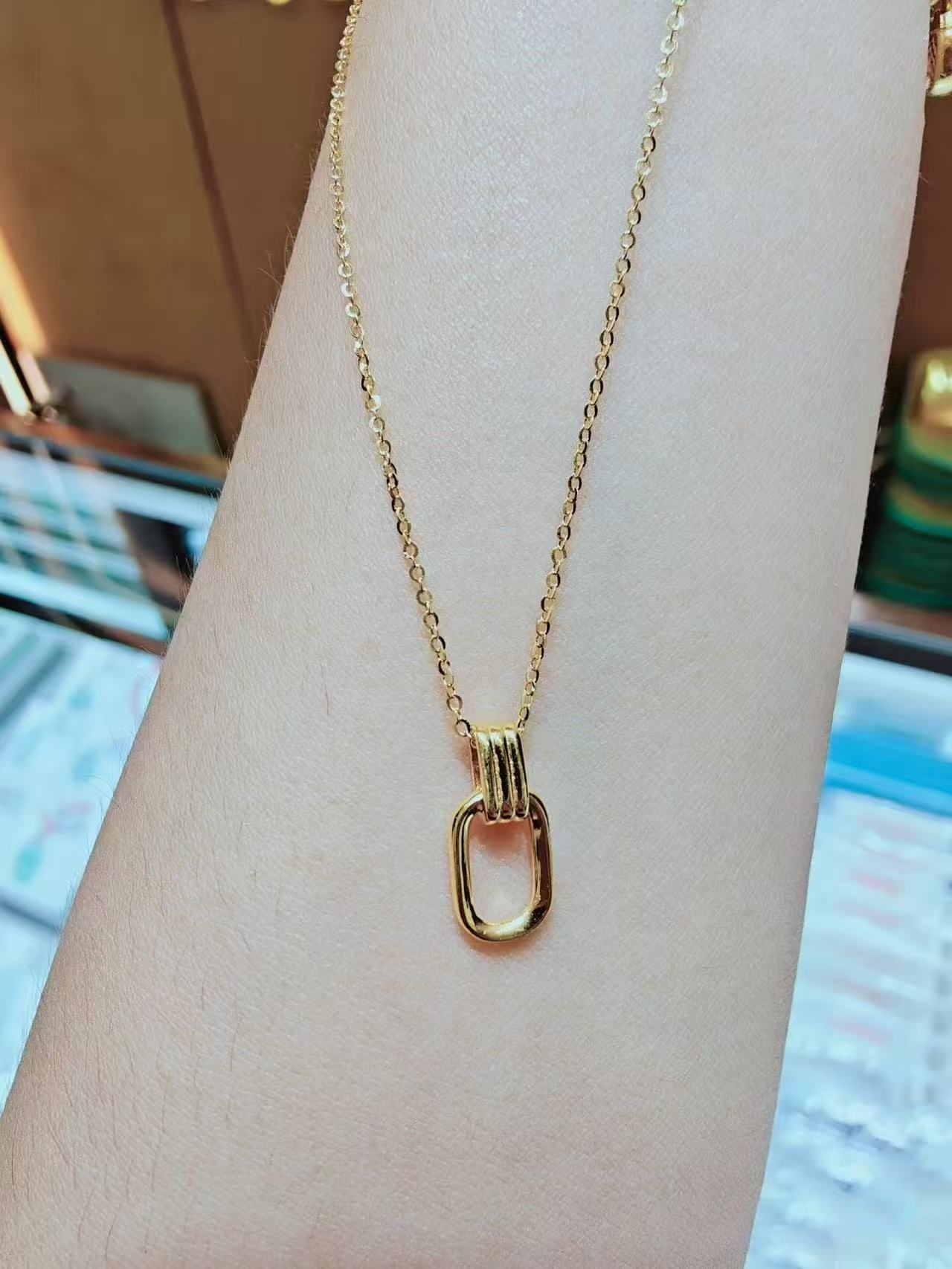 Geometrische Doppelring-Halskette aus Titanstahl für Damen, koreanischer und japanischer Stil, neues, leichtes Luxus-Nischendesign_voghion.com