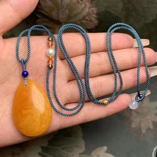 Natural Beeswax Old Honey Flower Wax Water Drop Pendant Waxy Rich Matchinging Rope Long Necklace Ketang Jewelry Wholesale