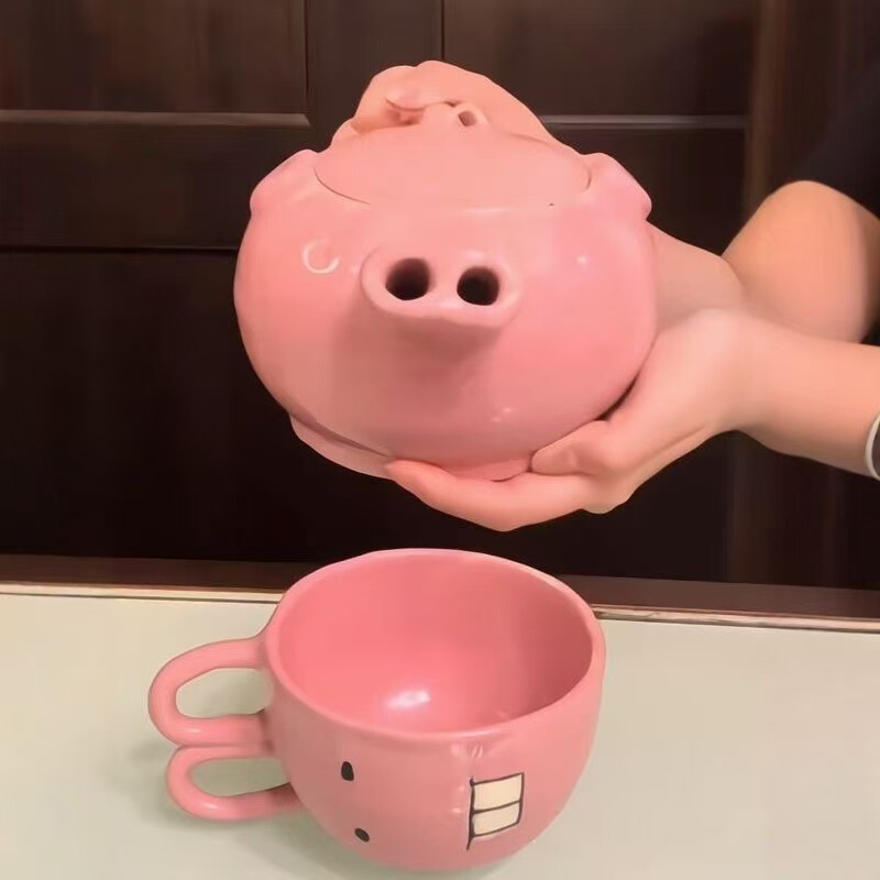 Ceramic Pig Kettle Funny Pig Nose Water Tea Pot Interesting Water Cup Pig Head Tea Set Prank Gift for Best Friend