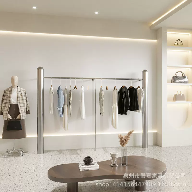 服装店展示架不锈钢上墙挂衣杆女装店时尚简约落地式货架陈列道具