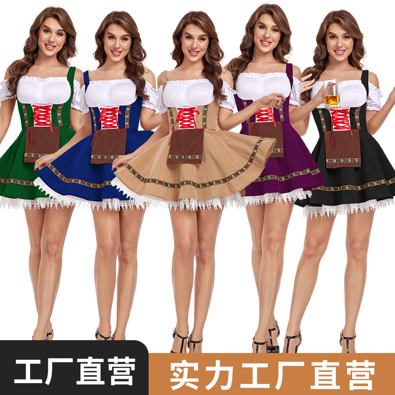 德国大码啤酒节服装演出服民族连衣裙碎花刺绣啤酒服跨境女表演服