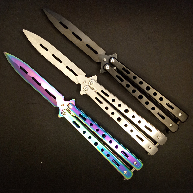 csgo周边未开刃不锈钢蝴蝶折叠刀训练新手甩手刀花式梳子户外玩具