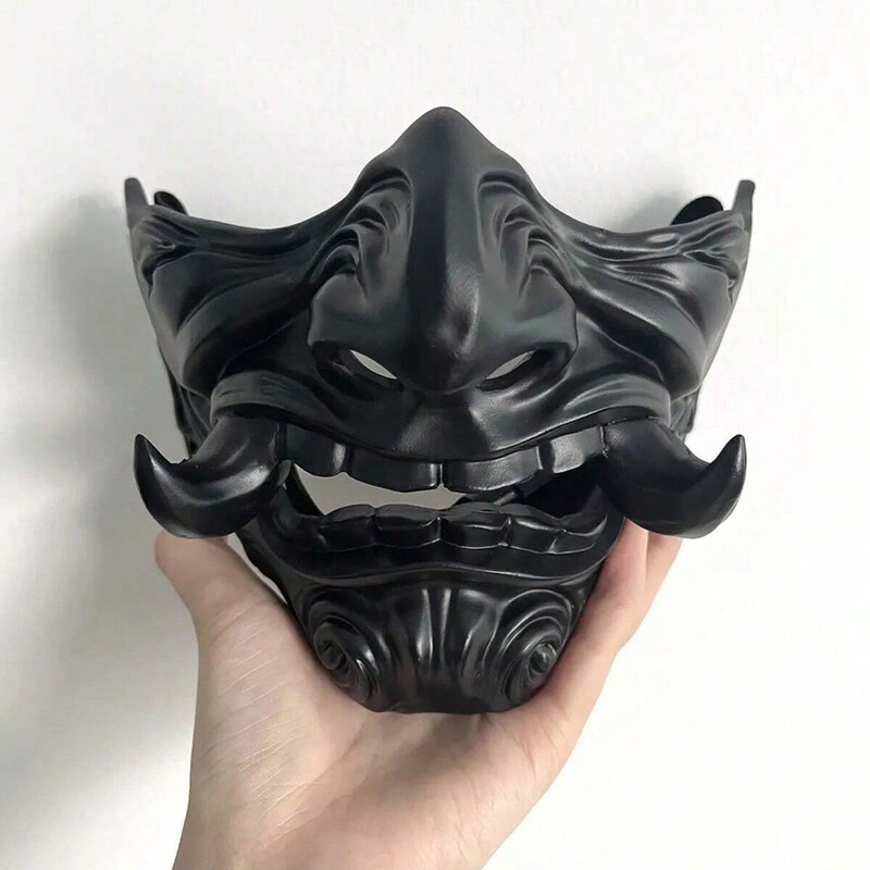 Halloween Mask Half Face Japanese Style and Wind Second Dimension COS Evil Ghost Prajna Mask Cyberpunk Dress Up Props