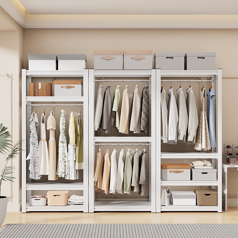 Simple Multi-Layer Wardrobe for Rental Apartments, Iron Art Bedroom Home Use Assembly Storage Rack, Floor-Standing Clothes Rack, Storage Shelf
