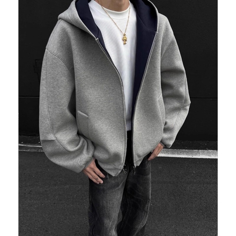 American-style heavy-duty double-zipper hooded sweatshirt for men, suitable for spring, autumn, and winter, trendy casual reversible jacket, thickened and stylish cardigan American-style heavy-duty double-zipper hooded sweatshirt for men, suitable for spring, autumn, and winter, trendy casual reversible jacket, thickened and stylish cardigan