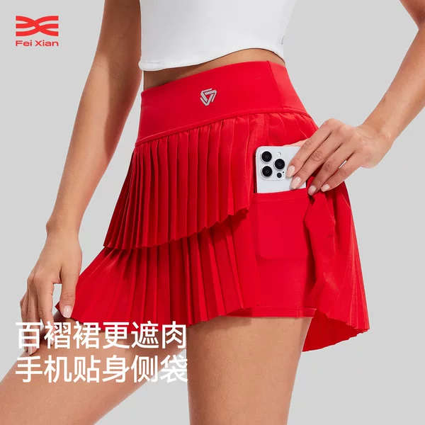 Pleated Skirt Anti-running Summer High Waist Sports Yoga Running Fake Two-piece Anti-running Quick-drying Cake Skirt European and American Women