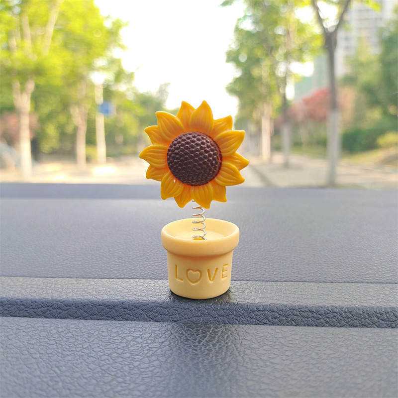 Cute girasol de dibujos animados adornos de automóviles frescos flores en maceta consola central de automóviles decoración de automóviles eléctricos