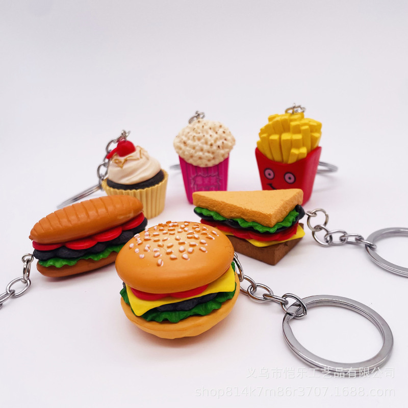 Creative Simulation Hamburger Series Keychain Handmade Accessories Mobile Phone Car Pendant Bag Hanging Gifts Promotion