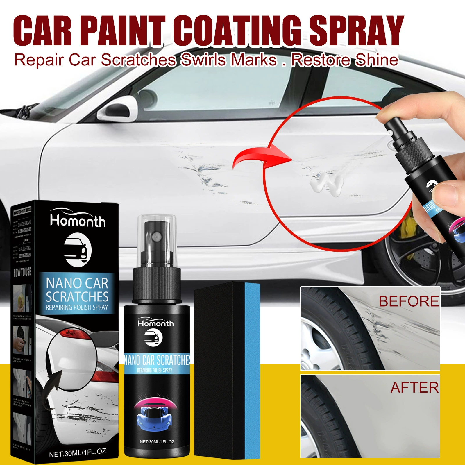 Homonth Спрей для ремонта царапин автомобиля ремонт царапин очистка ремонт ремонт уход осветления лака спрей