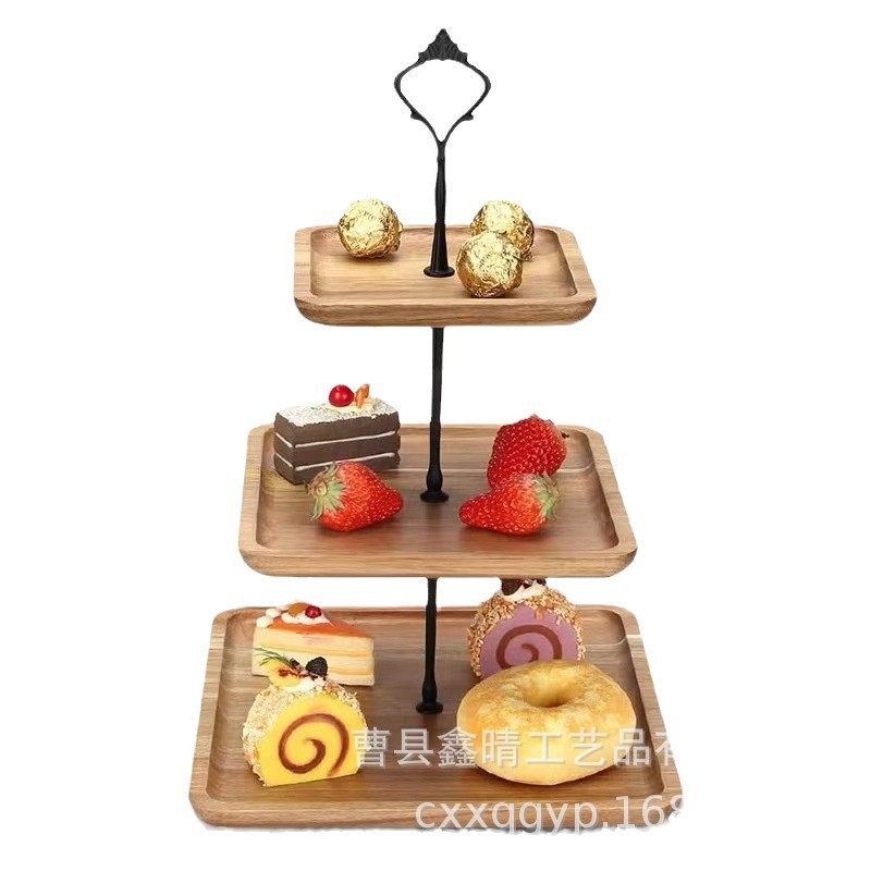 Paleta de postre multicapa de madera de acacia creativa Fiesta de fiesta Bandeja de magdalena de madera Plato de picnic cuadrado de madera image 6