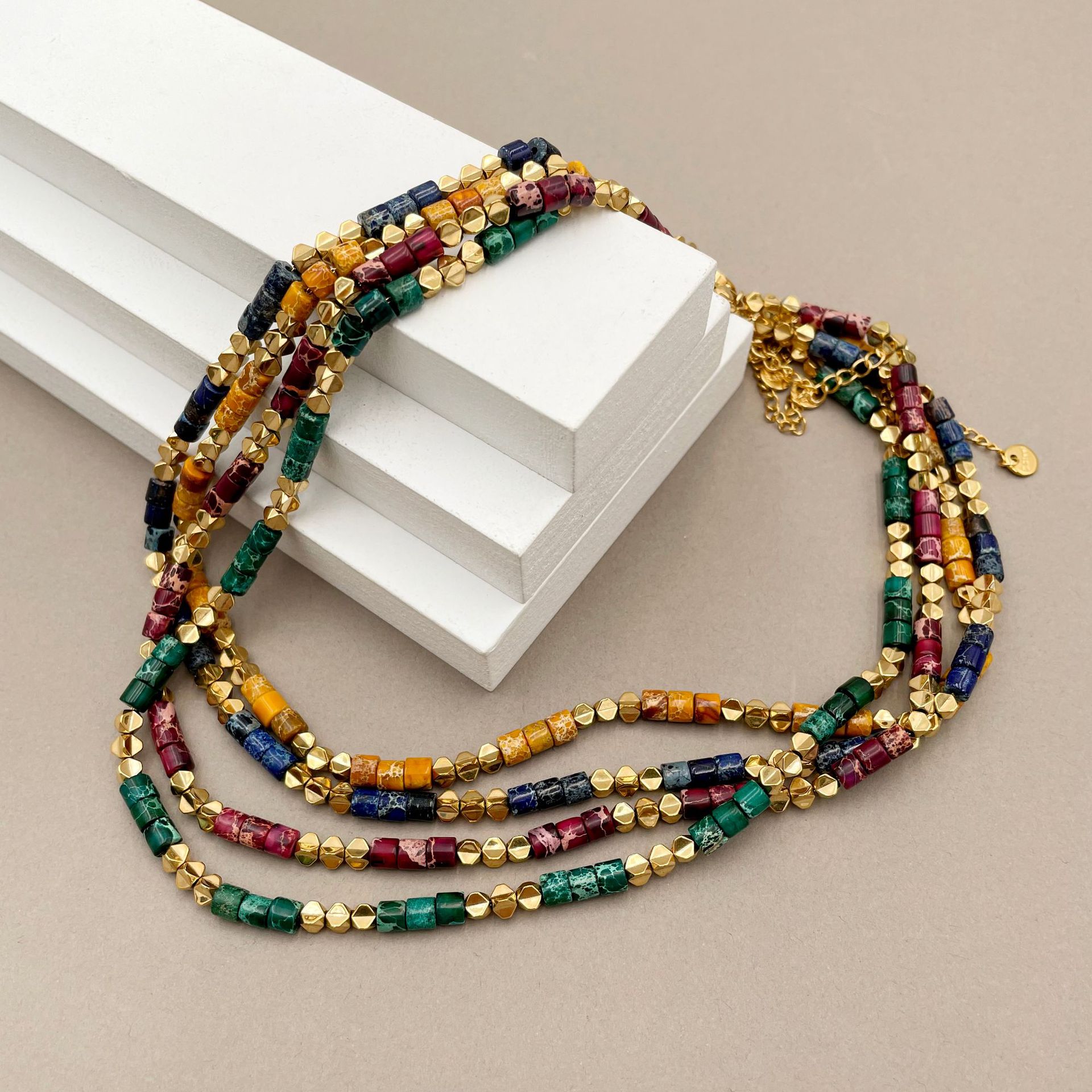 Real Gold Plated Plating Material Natural Stone, Beads Inlay Material Necklace Classification Wholesale Jewelry Fashion Geometric 304 Stainless Steel Natural Stone Haematite Natural Stone Beads Gold Plated Plating Stainless Steel Necklaces