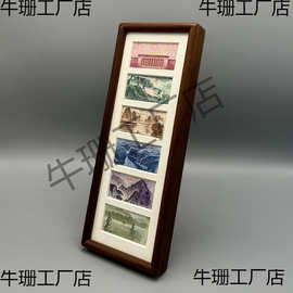 裱框鼓励毛爷爷榫卯100元六连框钱币加油一百元三寸3寸摆台