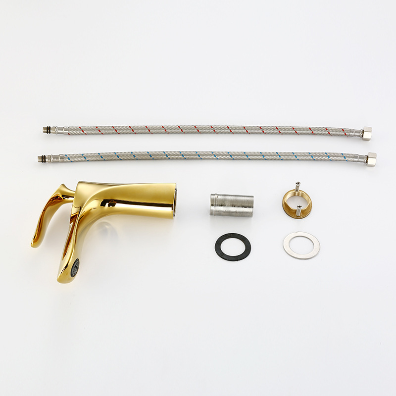 Jiumu all-copper Nordic-style golden washbasin faucet, bathroom, single-hole cold and hot water washing basin, washbasin and countertop undefined