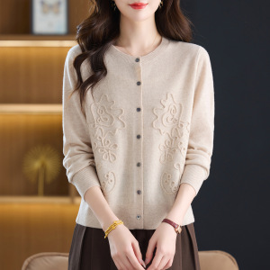 秋装绣花针织开衫羊毛衫上衣2025年新款时尚春秋圆领羊毛毛衣，女装针织衫/毛衣，妃慕昵服饰