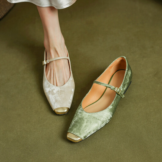 Leather retro Mary Jane shoes Chinese style low-cut square toe flat