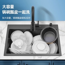 黑色水槽大单槽 厨房304不锈钢纳米洗菜盆家用洗菜池洗碗槽台下盆