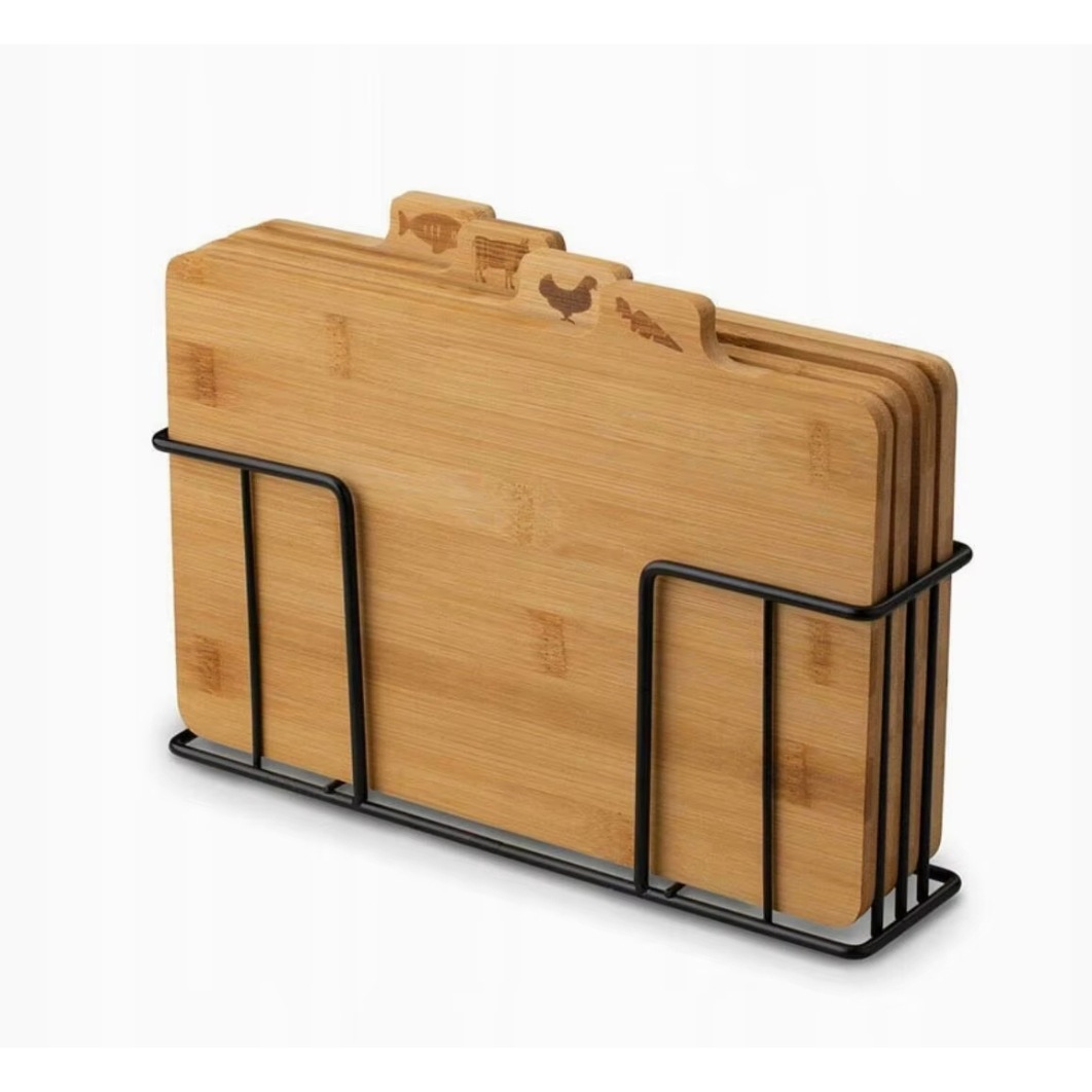 Junta de cortar de bambú set plato de cocina con soporte set de cuatro piezas platos de comida de cocina Amazon Hot Sale