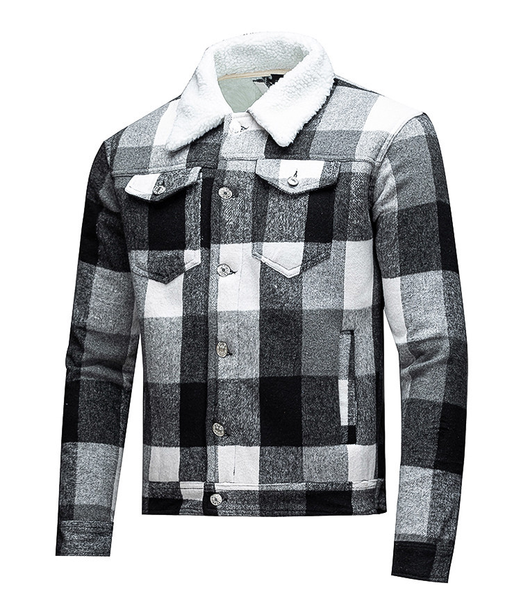 Tamaño transfronterizo de comercio exterior europeo y americano para hombres con color combinado y camisa de tela de terciopelo, abrigo de invierno, abrigo cálido, camisa de punto