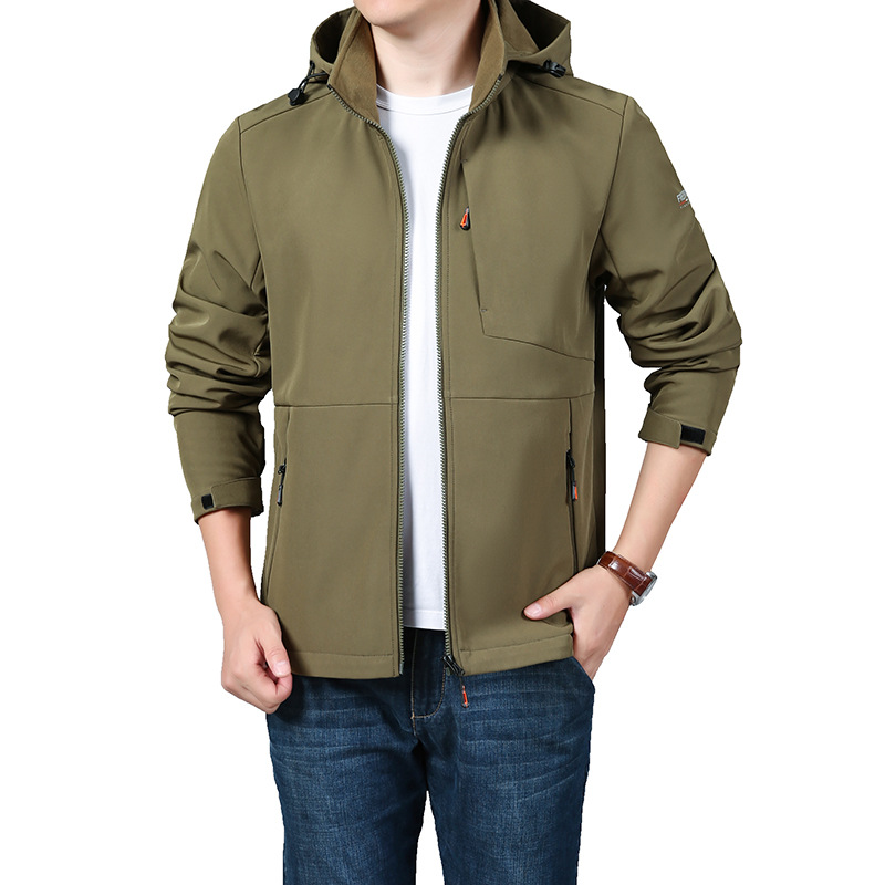 Invierno al aire libre chaqueta de montaña de hombre con capuchón desmontable chaqueta de hombre de color sólido chaqueta de casco suave
