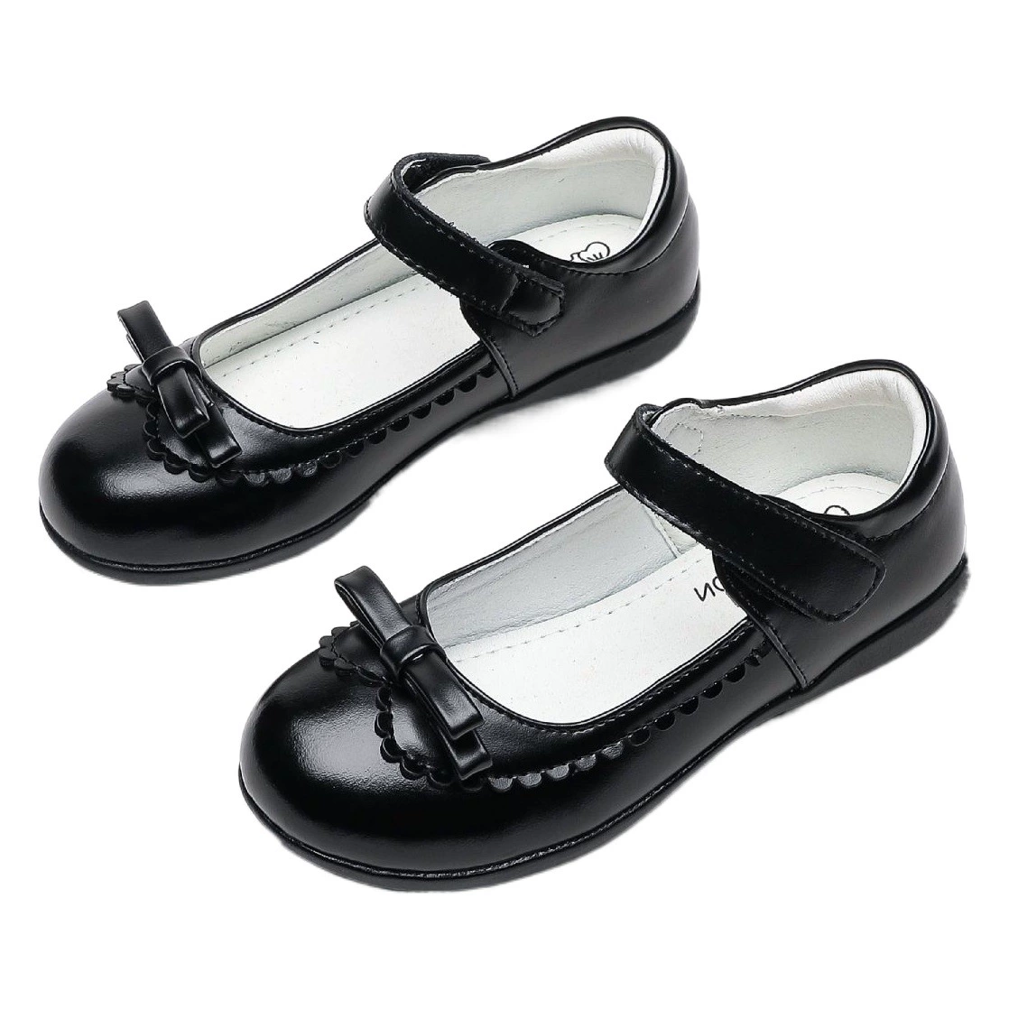 Туфли принцессы для школьниц, черные кожаные туфли на липучке для детей, весенне-осенние туфли с цветочным принтом, в стиле колледжа.