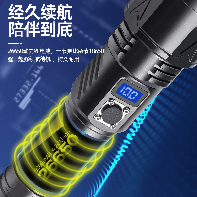 Linterna láser blanco de alta potencia transfronteriza iluminación al aire libre impermeable luz fuerte pantalla digital linterna recargable multifuncional