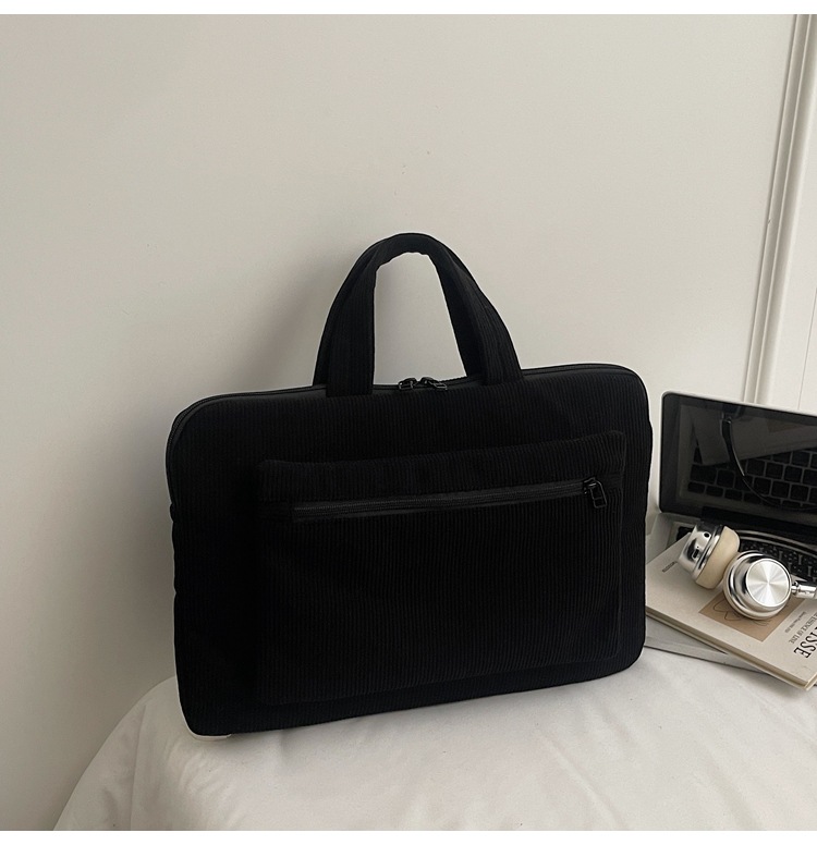 ng2510227 Bolsa feminina de veludo cotelê de 14 polegadas, modelo maleta simples e elegante para uso diário, ideal para notebooks e laptops._voghion.com