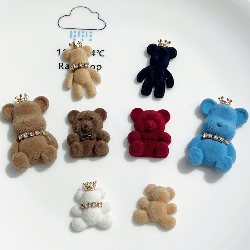 Cute flocking Diamond bear hair accessories mobile phone shell refrigerator hole shoes patch cream glue diy resin accessories