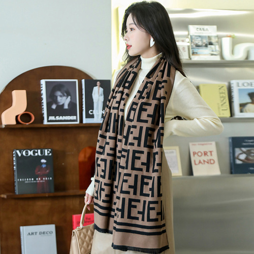 Minimalist OM scarf for women, Korean style geometric faux fur autumn winter warm scarf, fashionable versatile long length trendy shawl