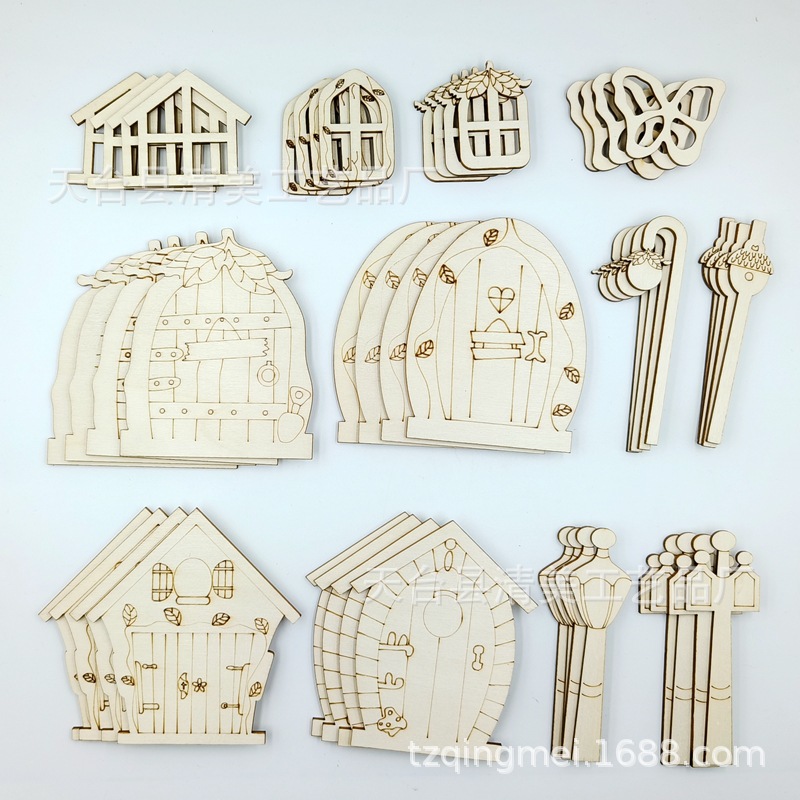 12 Puerta de cuento de hadas mini Puerta de jardín de madera color de madera puerta en miniatura en blanco puertas y ventanas de Casa de cuento de hadas 48 piezas un paquete
