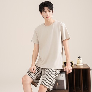 Pure Cotton Men's Pajamas, New Summer Style, Short-Sleeved, Thin, Round-Neck, Summer Style, Can Be Worn Outside, Casual Home Wear Set