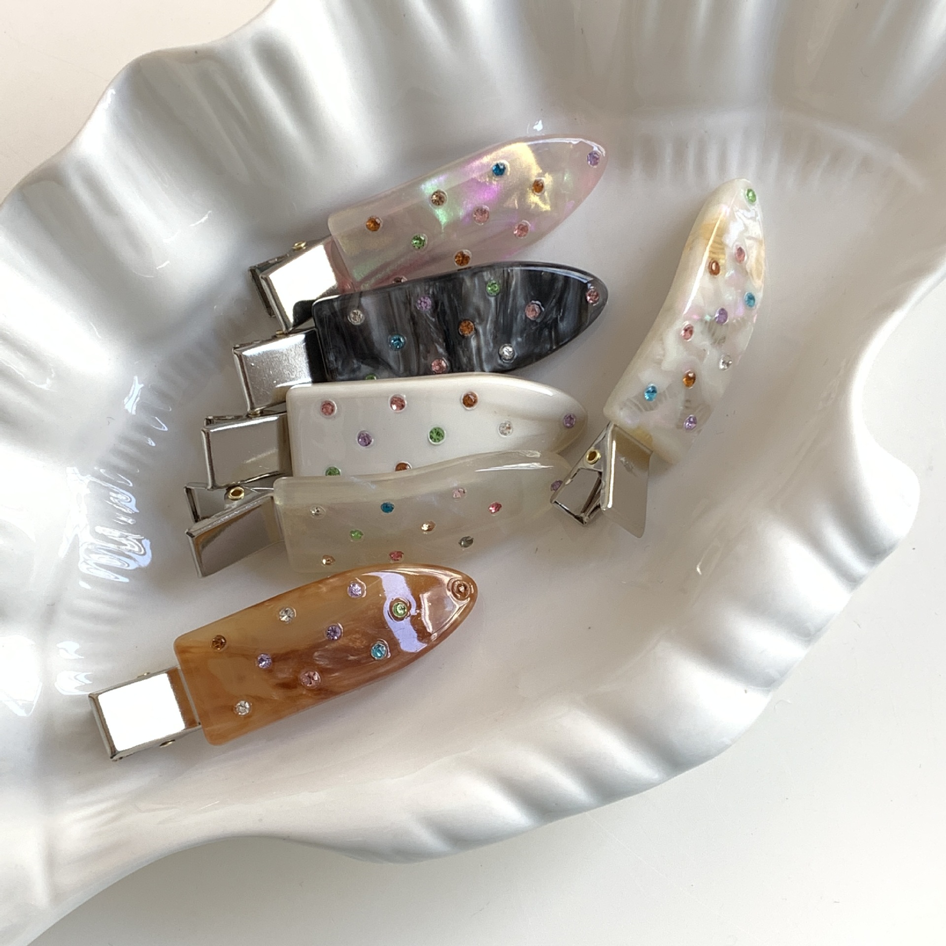 high-grade acetate colorful crystals seamless barrettes female sweet bang clip refined grace side clip forehead cropped hair clip barrettes