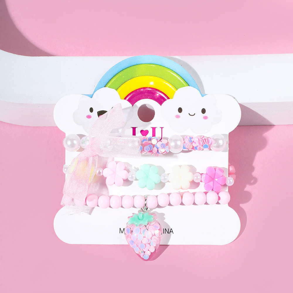 Colorful Acrylic strawberry pendant String Beads Bracelet Set