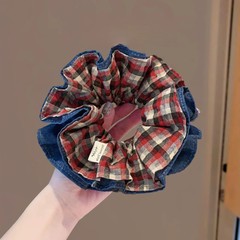 学院风甜美大号双层格纹女孩布艺大肠发圈百搭少女心马尾肠圈发饰