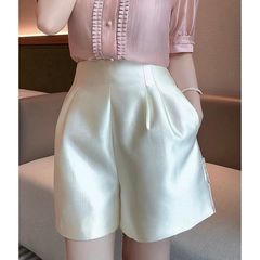 女性のためのハイエンドサテンショーツ夏の新しいファッション多用途痩身ロングレッグハイウエストワイドレッグパンツカジュアルショーツ