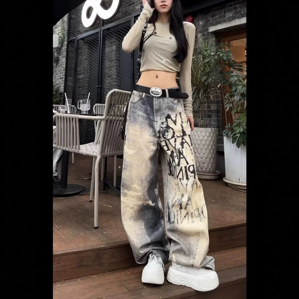Джинсы, осенние брюки, градиент, свободная посадка, oversize, облегающие