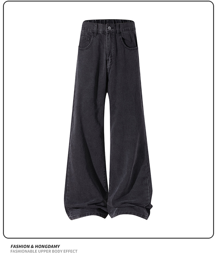 Men's Washed Flared Straight Leg Jeans High Street Style Retro American Loose Fit Long Pants For Teenagers_mkmklike.com