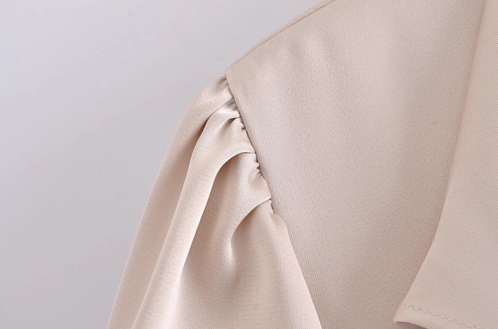 Long Sleeve Ruffle Bow Solid Color Silk Satin Shirt NSAM115621