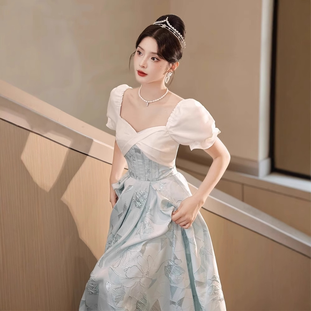 French-Style High-End Blue Evening Dress for Women 2026 New Model, Sophisticated and Light Luxury, Niche Student Adult Ceremony Dress