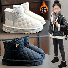 ベルベット女の子用スノーブーツ 2025 冬の新スタイル子供用厚みのある防水コットンショートブーツ男の子用暖かいコットンシューズトレンディ