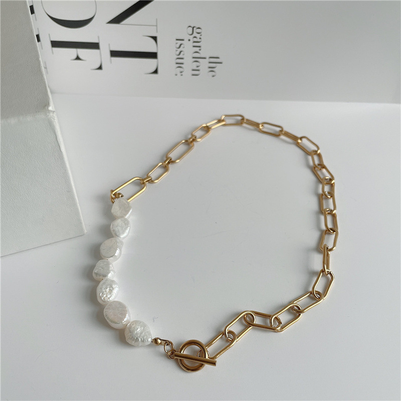 Baroque Special-shaped Bead Stainless Steel Necklace display picture 10