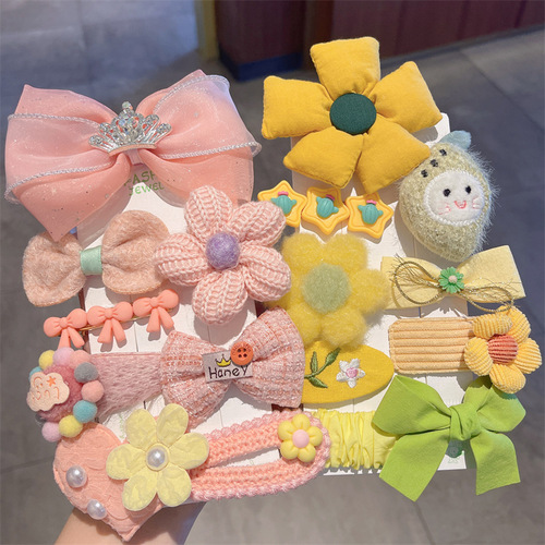 Wool bow children's hairpin  new Internet celebrity cute girl hair accessories knitted hairpin set headwear