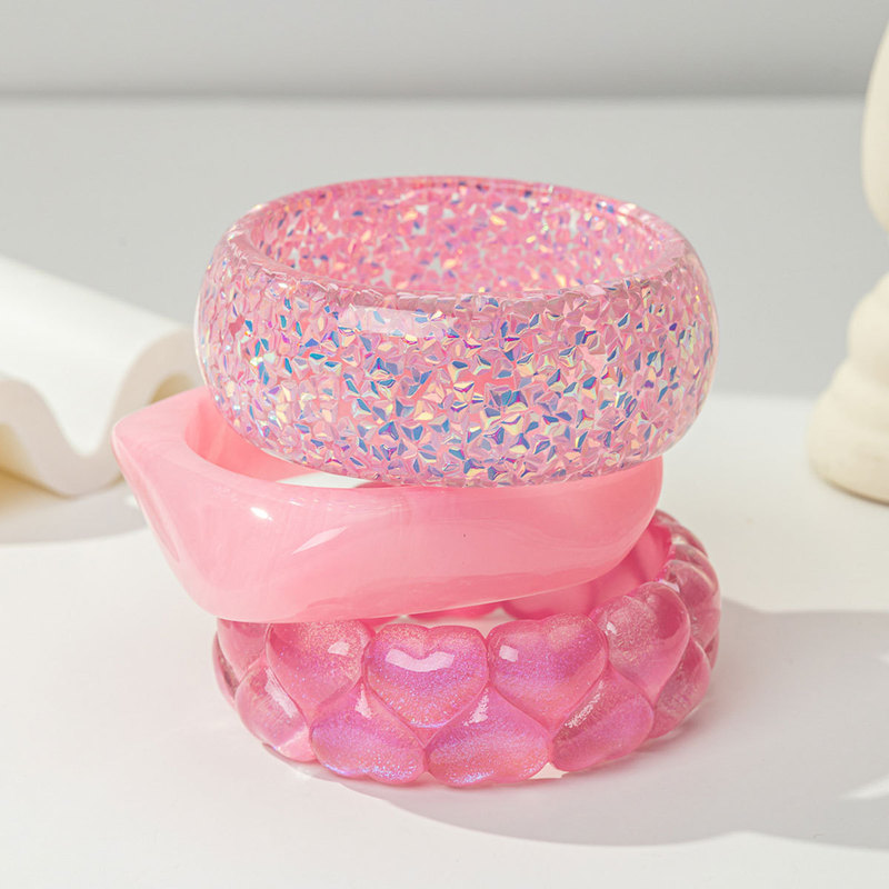 Cross-Border Popular Pink Resin Round Bracelet Set, Fashionable Stackable Summer Fresh-Style Wristband Cross-Border Popular Pink Resin Round Bracelet Set, Fashionable Stackable Summer Fresh-Style Wristband