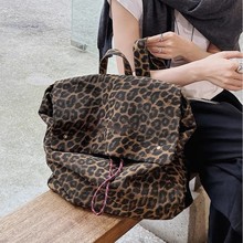 潮酷豹纹帆布双肩包女休闲大容量旅行背包大学生书包电脑包登山包