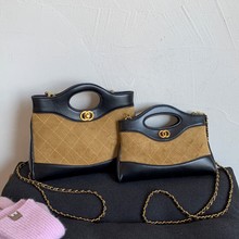 撞色拼接横版菱格绣线手拿包质感链条锁扣斜挎包通勤时尚手提女包