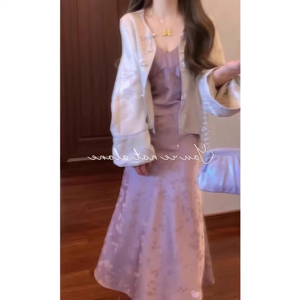 이른 가을 착용 새로운 중국 여성 의류 중국 스타일 선 오래된 돈 스타일 세트 CHEONGSAM 서스펜더 스커트 3677