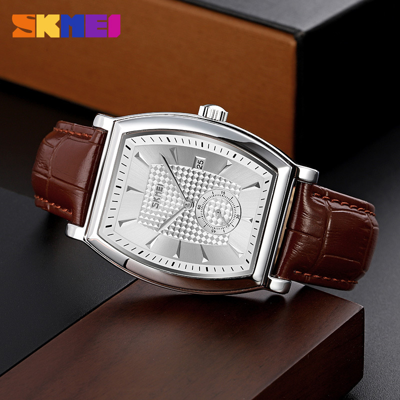 Barril de vino cuadrado hombre reloj correa impermeable calendario relojes de cuarzo regalos personalizados mayoristas de comercio exterior