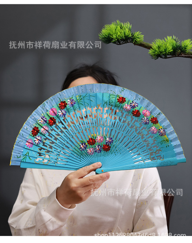 手工彩绘扇子古典折扇欧式西班牙木扇旗袍搭配扇子中式古风折叠扇|undefined